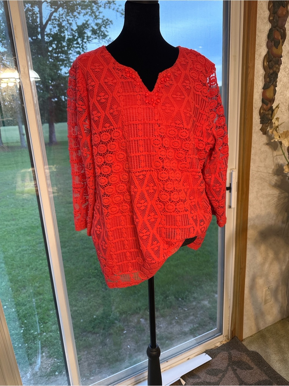 Alfred Dunner Red Crochet Lace Tunic Top
